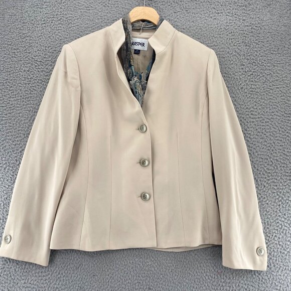 Kasper Jackets & Blazers - Kasper Blazer Womens 10 Beige Button Front Seam Details Office Career High Neck*